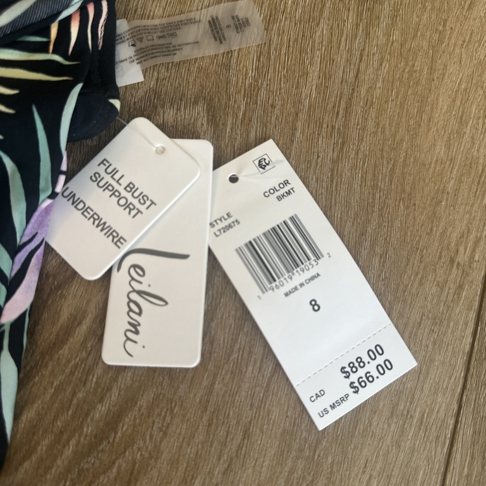 Leilani Palm Breeze Maui Tankini Swim Top Tropical Full Support Underwire Size 8 - Picture 3 of 7